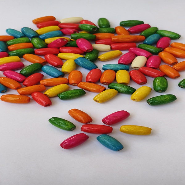 Long Wooden Multi Color Beads 14 MM