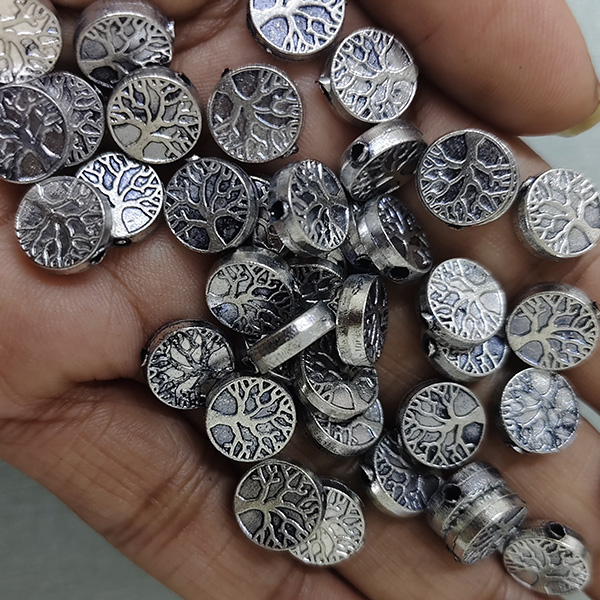 Oxidised Tree Design Round Bead