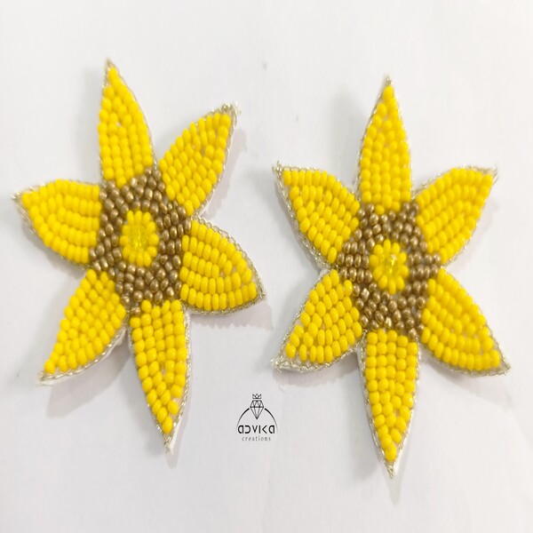 Yellow flower embroidered patch for jewellery making