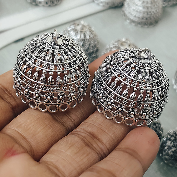 Silver oxidised jhumka 62