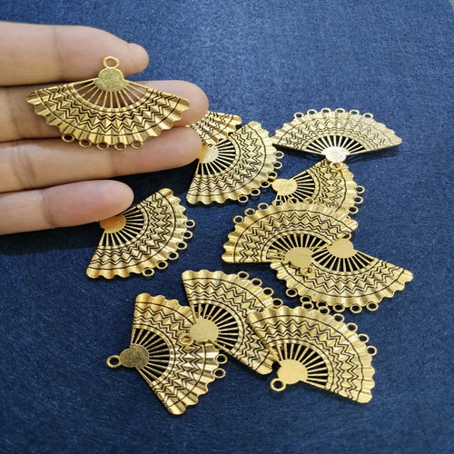 oxidised golden metal fan pendant charm 