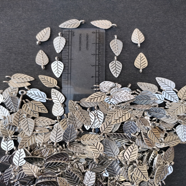 oxidised silver leaf charm