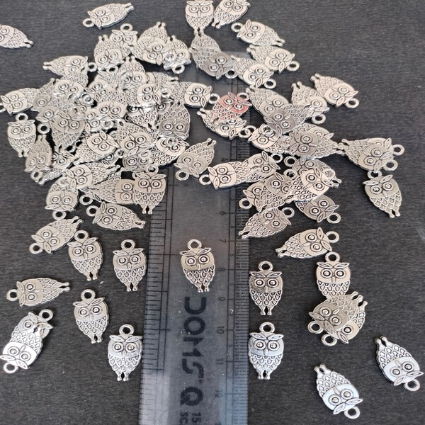 silver oxidised owl charm