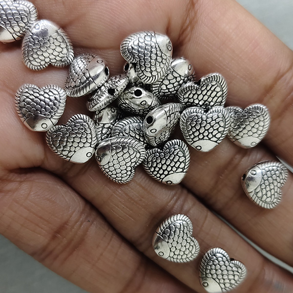 Oxidised Heart Fish Design Charm Bead