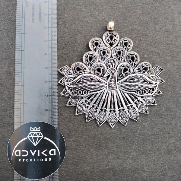 oxidised silver peacock pendant 02