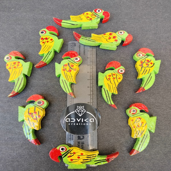 wooden parrots green 2.5 inch