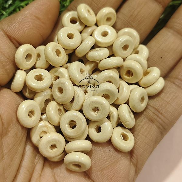 Cream flat wooden bead big