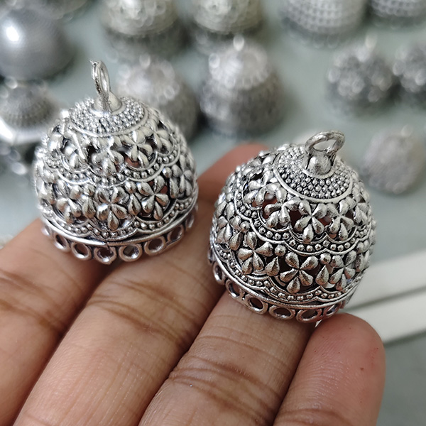 Silver oxidised jhumka 38