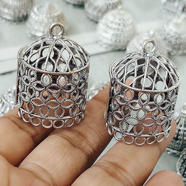 Silver oxidised jhumka 56