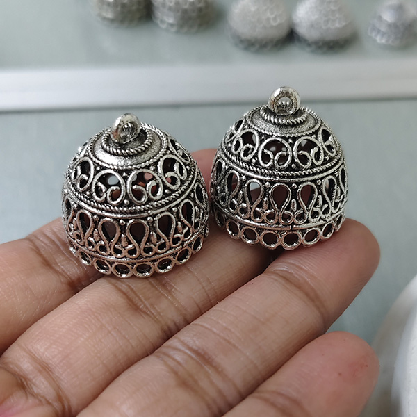 Silver oxidised jhumka 35