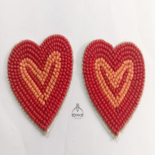 Heart shape red embroidered patch