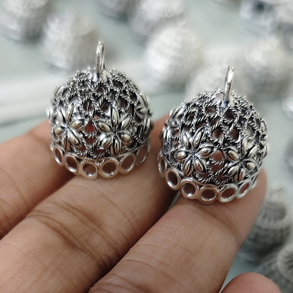 Silver oxidised jhumka 54