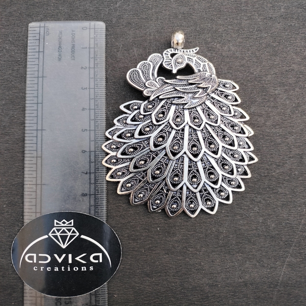 oxidised silver peacock pendant 01